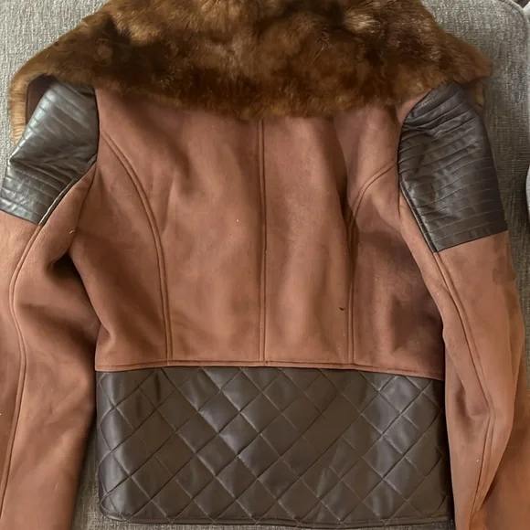 Womens Medium brown fur, suede & leather coat. Worn twice. - Picture 5 of 5